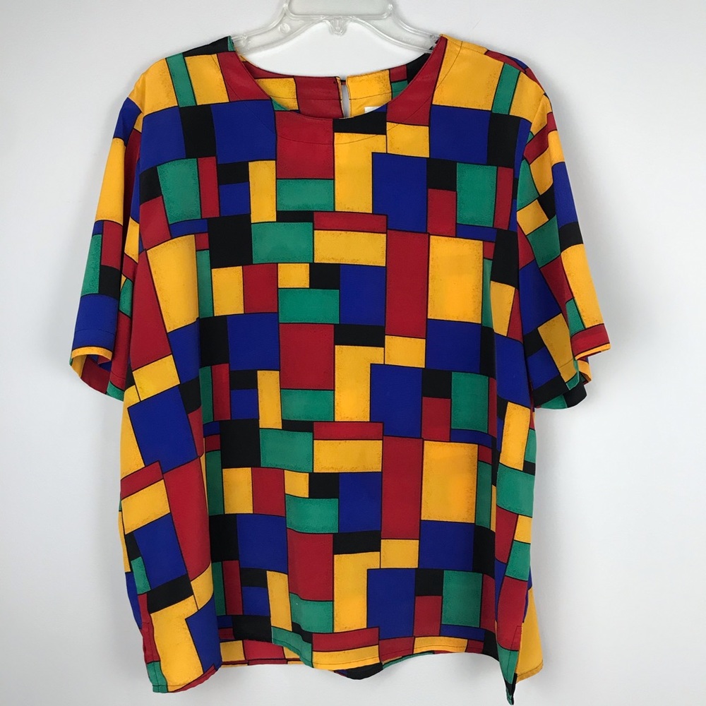 Geometric Bold Color 80s-90s Short Sleeve Top